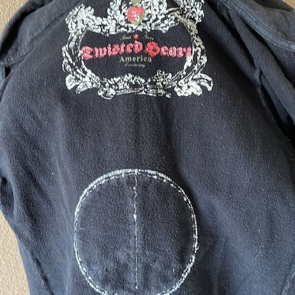 Vintage Twisted heart black zip up hoodie Swarovski peace sign size s - Picture 9 of 10